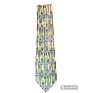 J. Garcia Silk Tie Surprise Package Beige Gold Blue Geo Handmade 58x4